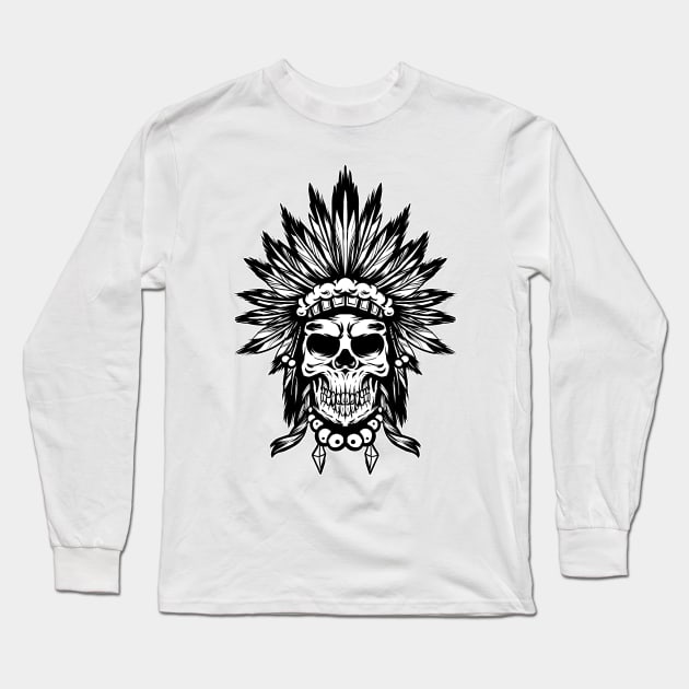 INDIAN SKULL WITH HEAD PIECE Long Sleeve T-Shirt by khamidfarhan182